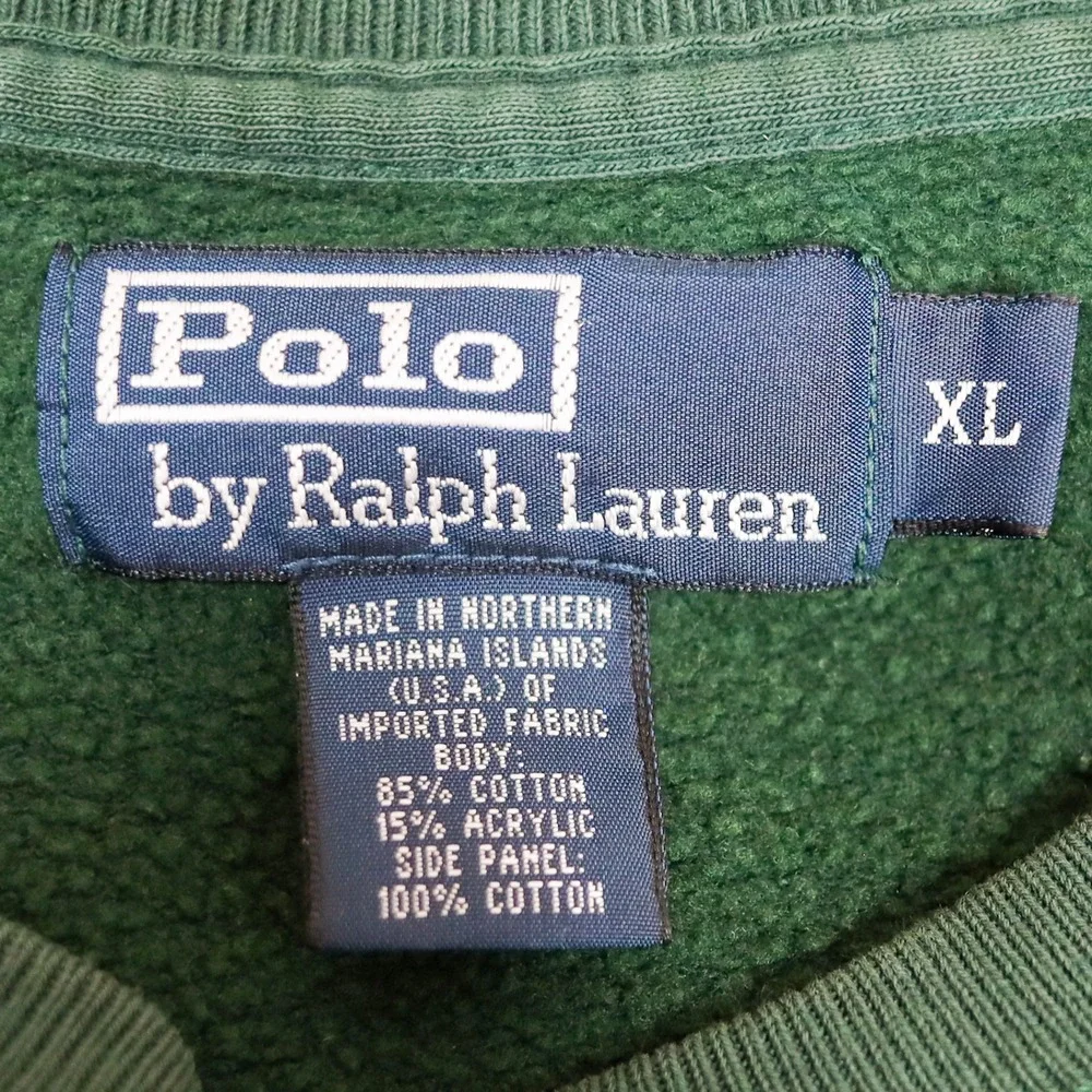 Vintage Polo Ralph Lauren V‎ Sweatshirt Green Red Pony Crewneck Pullover XL USA